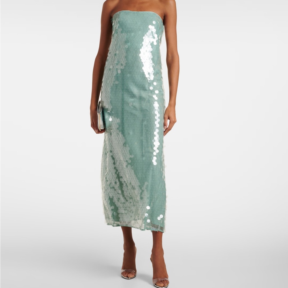 STAUD Strapless Sequin Dress in Mist